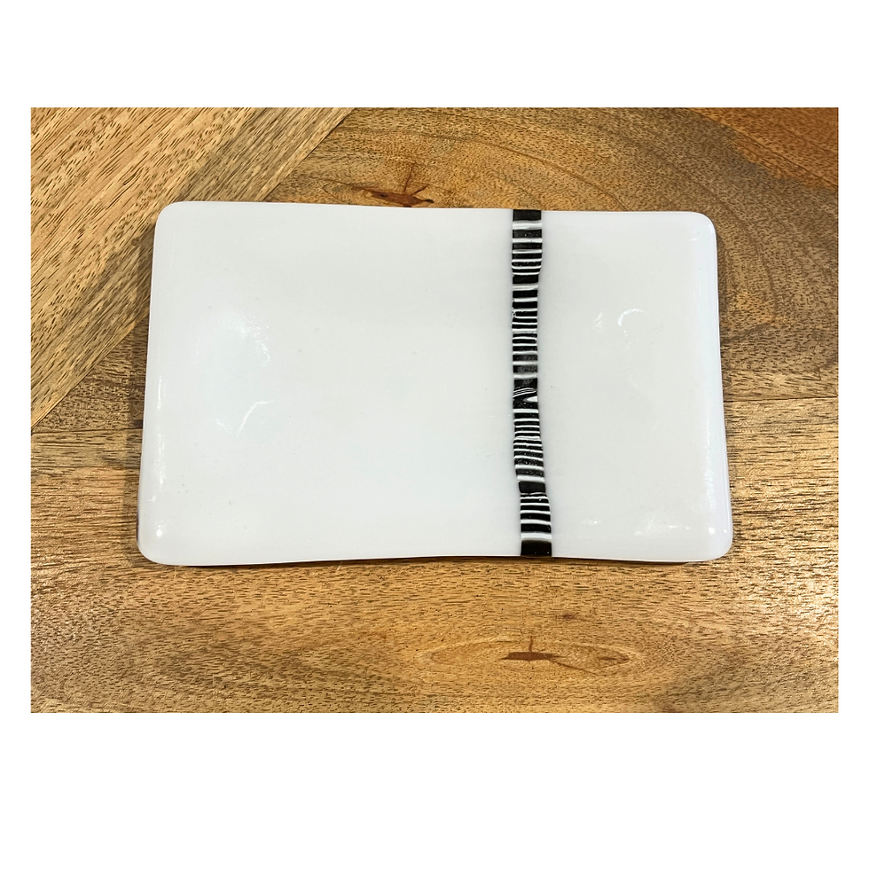 Thumbnail: Bespoke Handmade Fused Glass Plate – Black & White Liquorice Stripe Design