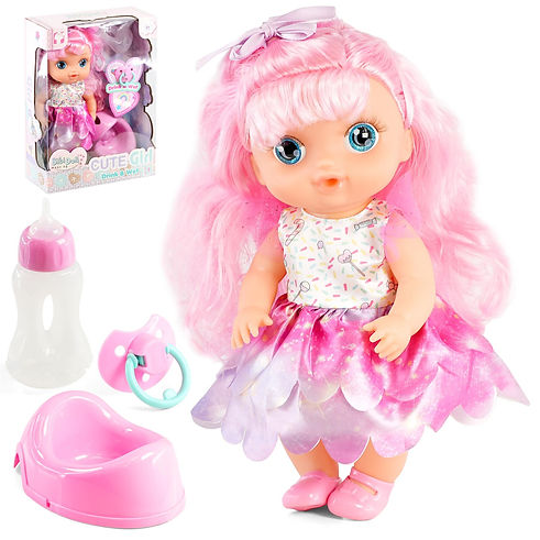 BiBi Doll Cute Girl Drink & Wet Doll with Accessories (30 cm / 12")