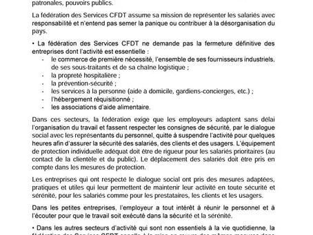 [COVID-19] Déclaration de la Fédération des Services