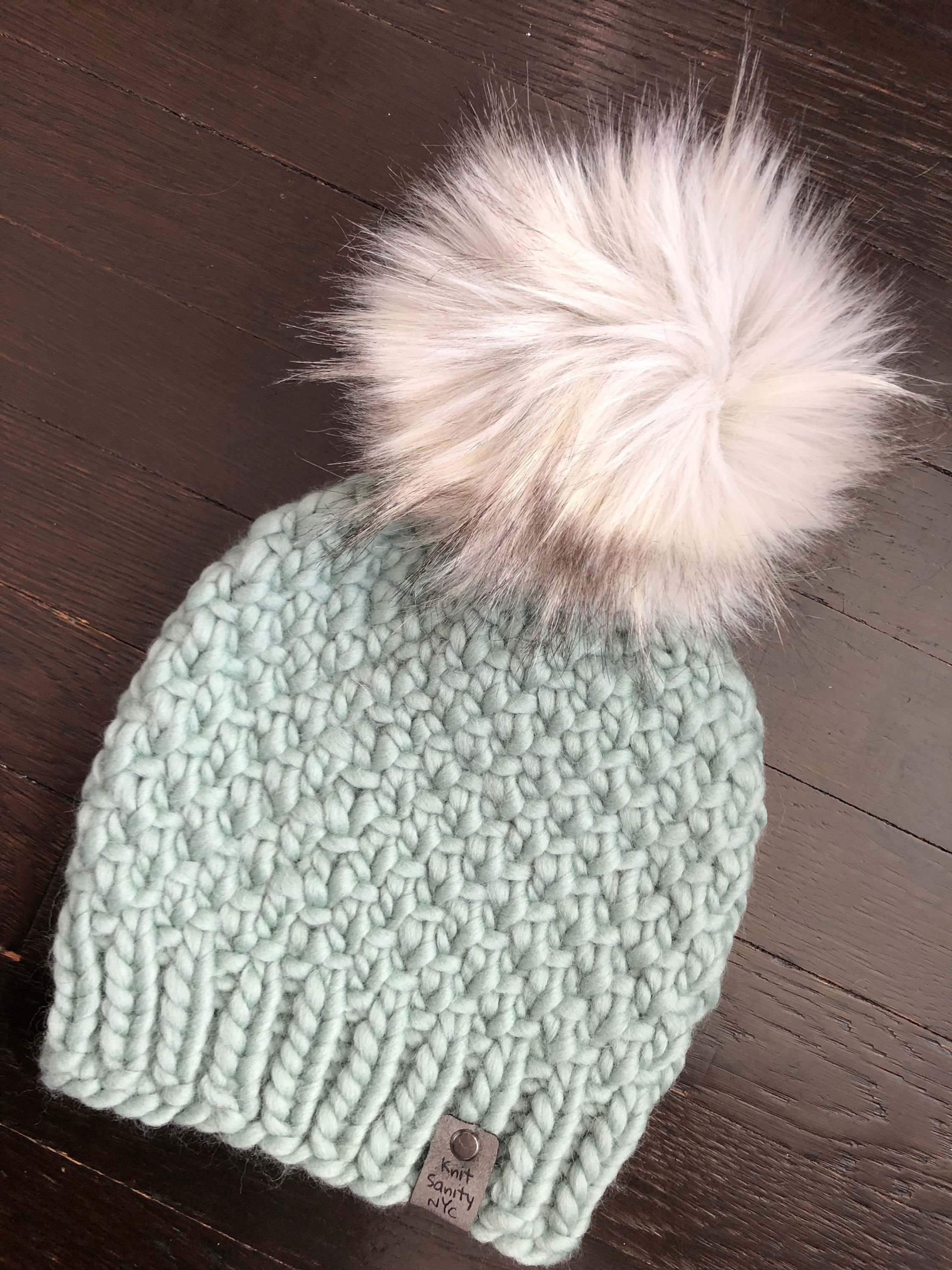 Luxury Merino Wool Super Bulky Pom Pom Hat - Eucalyptus
