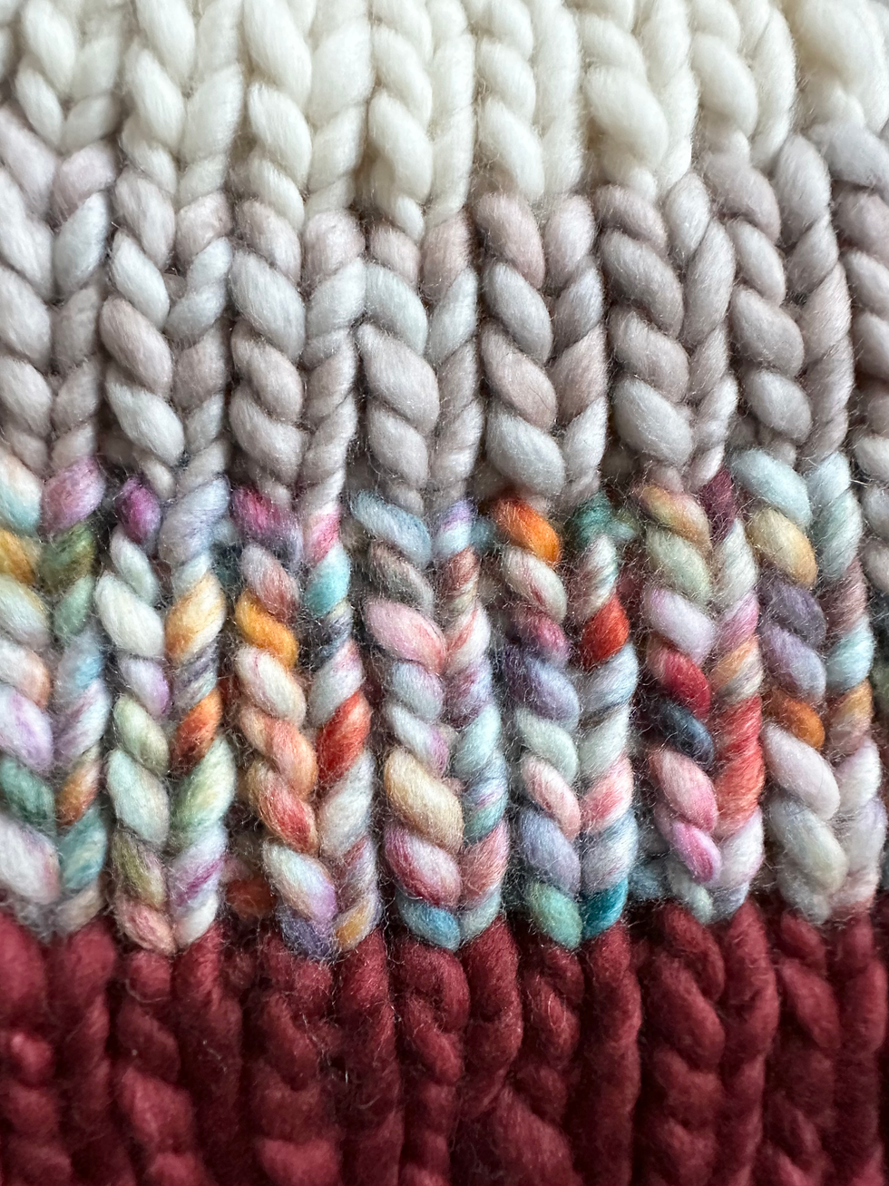 Thumbnail: Zero Waste Luxury Merino Wool Super Bulky Pom Pom Hat - Berry Ombre
