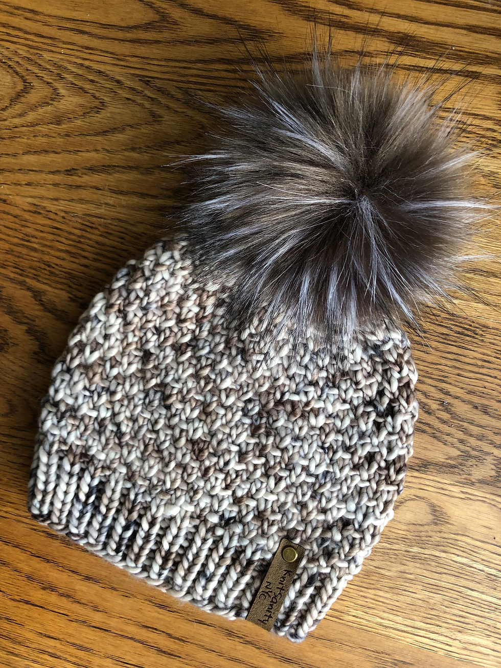 Thumbnail: Wool Blend Light Bulky Fitted Pom Pom Hat - Pebblestone