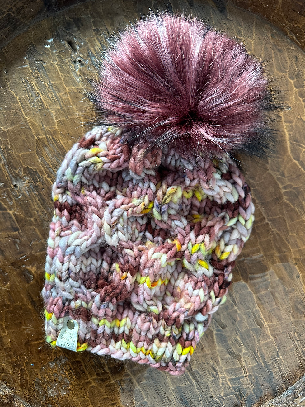 Thumbnail: Color Collective Luxury Merino Wool Bulky Pom Pom Hat - OOAK1