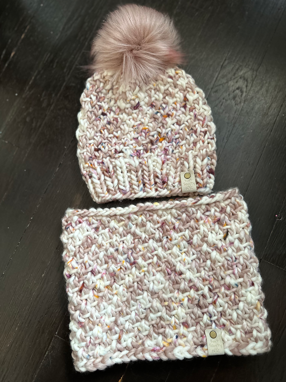 Thumbnail: **Set** Luxury Merino Wool Super Bulky Hat and Cowl Set - Toasted Almond