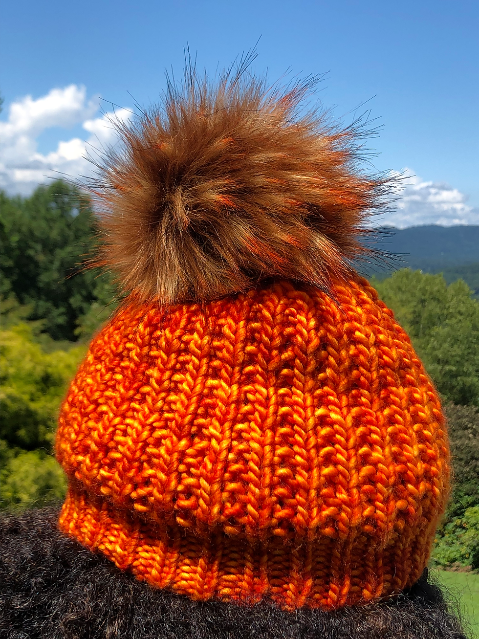 Thumbnail: Love Your Lands Slouchy Merino Wool Bulky Pom Pom Hat - Mandarin
