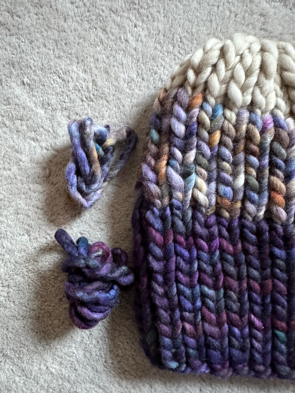 Thumbnail: Zero Waste Luxury Merino Wool Super Bulky Pom Pom Hat - Grape Ombre