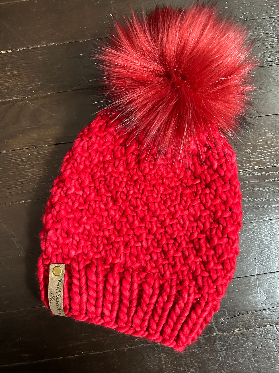Thumbnail: Luxury Merino Wool Super Bulky Pom Pom Hat - Rav Red