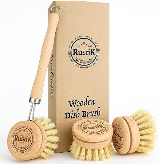 RustiK washing up brush & 3 medium Sisal bristle heads.