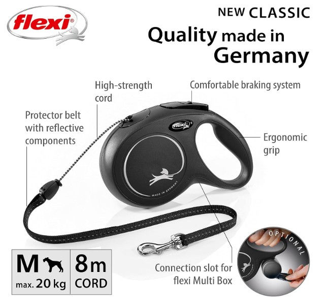 Thumbnail: Flexi Classic M Cord 8 m black, retractable leash for dogs up to 20 kg