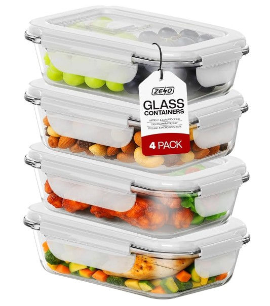 ZENO Glass Food Storage with Lids (4 Pack)