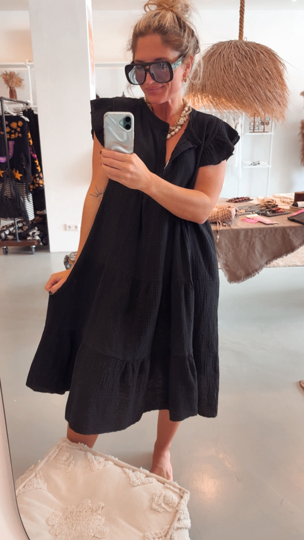 Midikleid Musselin Schwarz