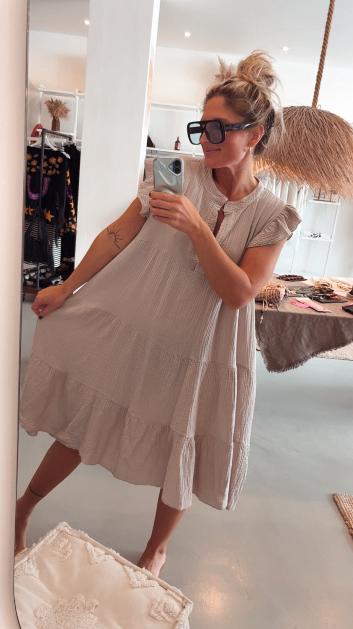 Midikleid Musselin Taupe