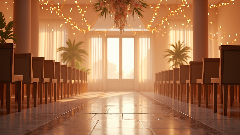 Eye-level view of a beautifully decorated event space with thematic elements