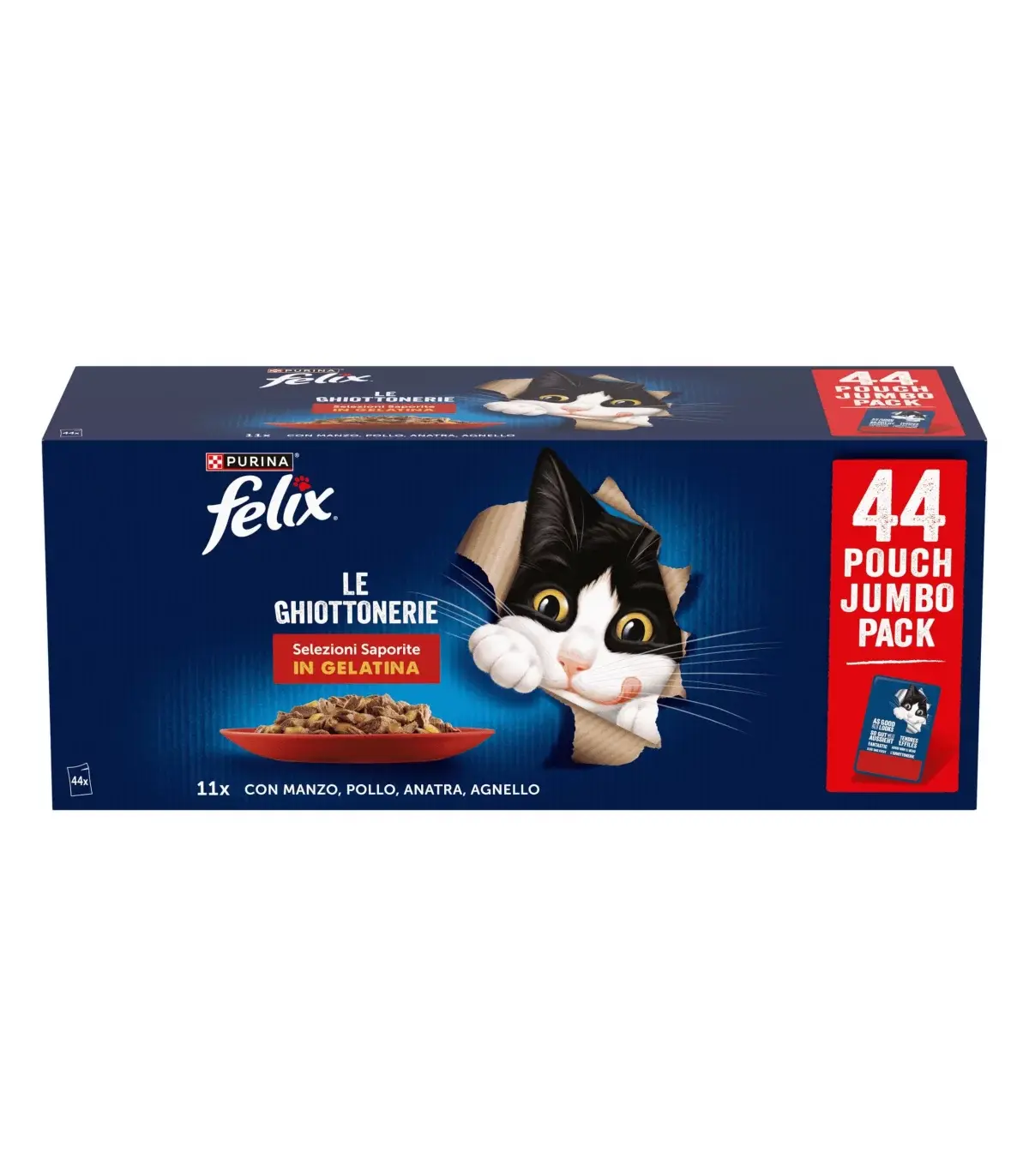 FELIX LE GHIOTTONERIE Jelly Multipack Gatto con Manzo pollo anatra e agnello 44x