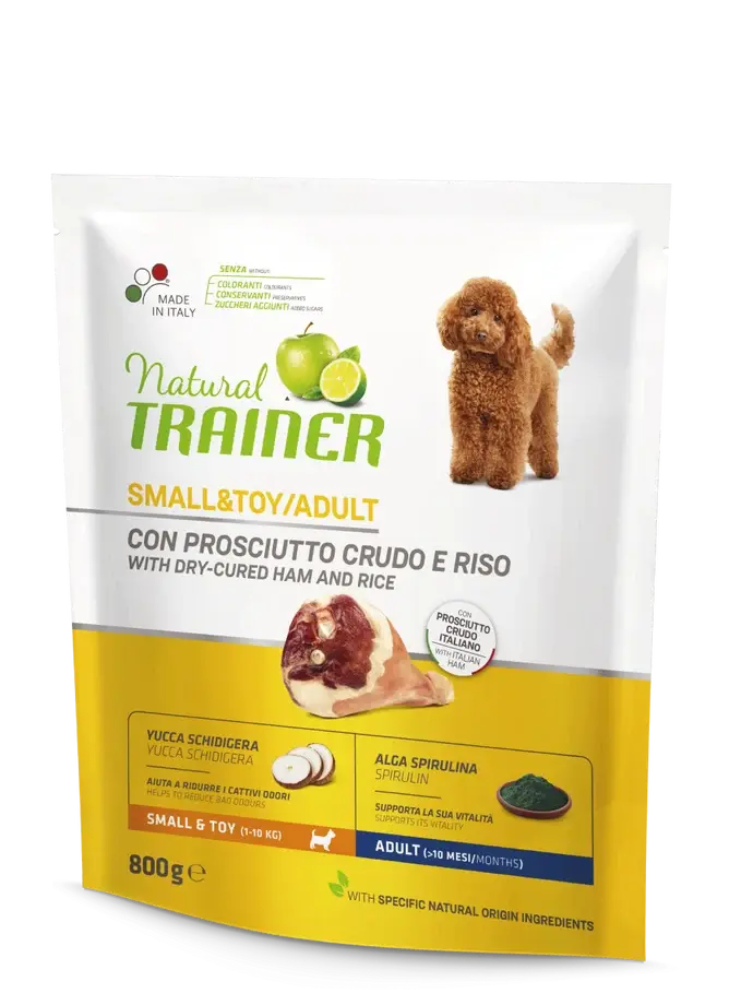 Natural Trainer Crocchette Prosciutto Crudo/Riso Per Cani Adulti Taglia Piccola