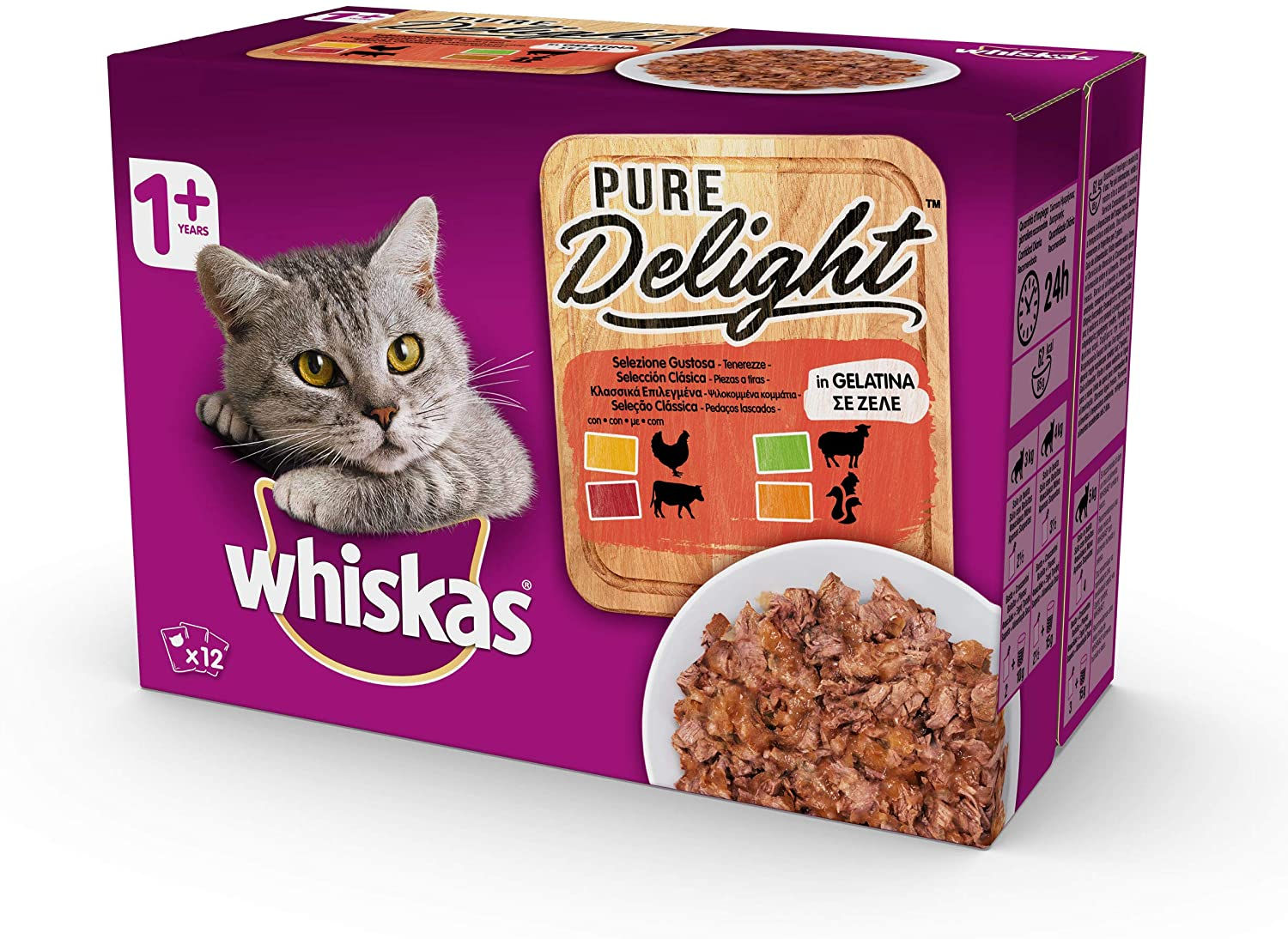 Whiskas Straccetti In Gelatina con Pollo, Agnello, Manzo,Pollame 12x85 Gr.
