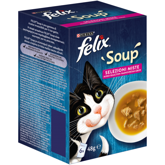 Felix Soup Gatto Selezioni Miste con Manzo, con Pollo, con Tonno 6x48 g