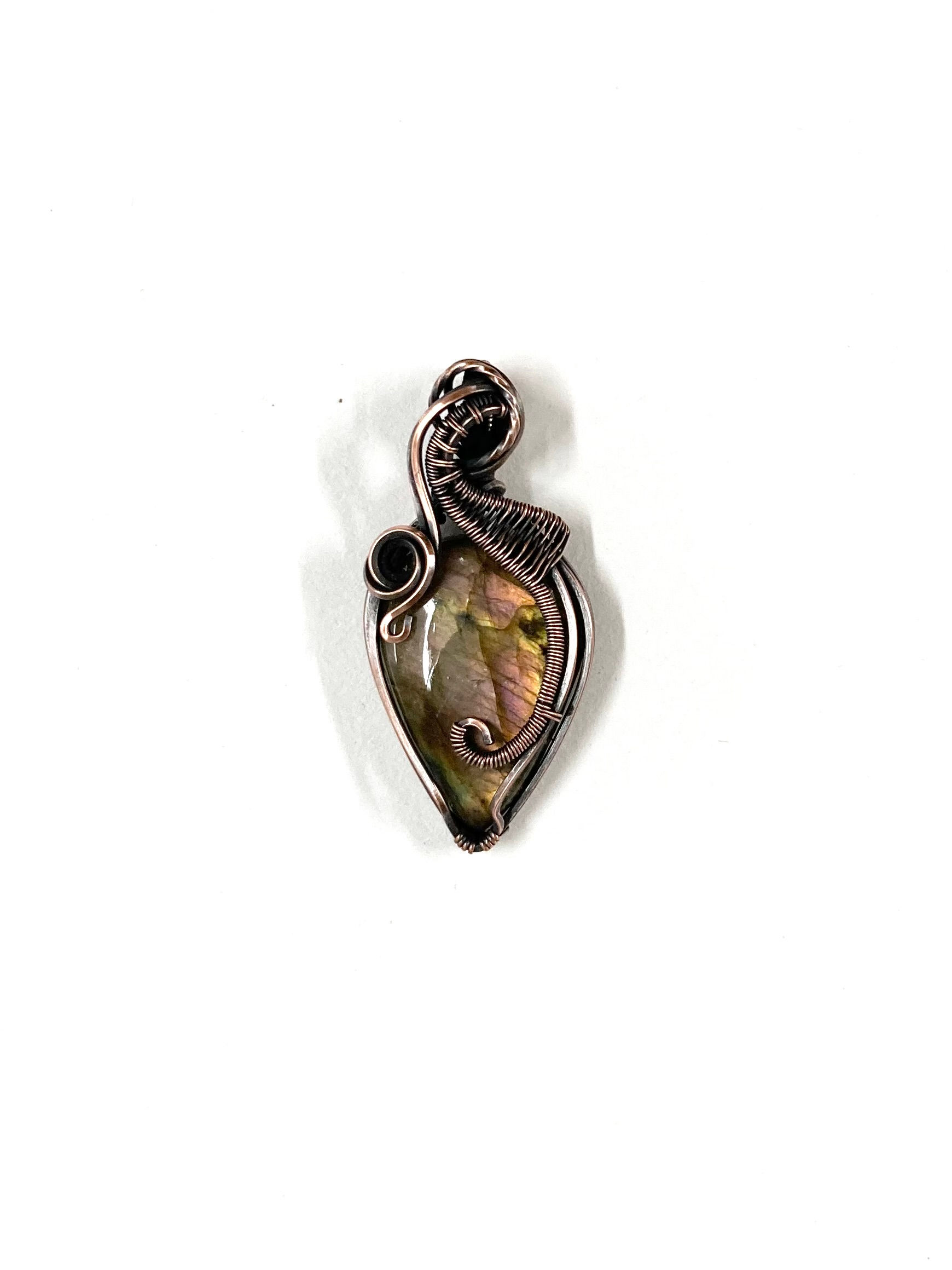 Copper Wire Wrapped Labradorite Pendant