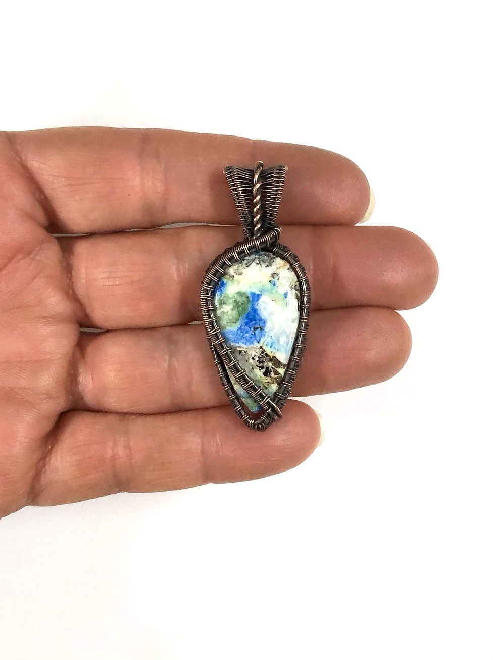 Thumbnail: Copper Wire Wrapped Azurite Turquoise Pendant 