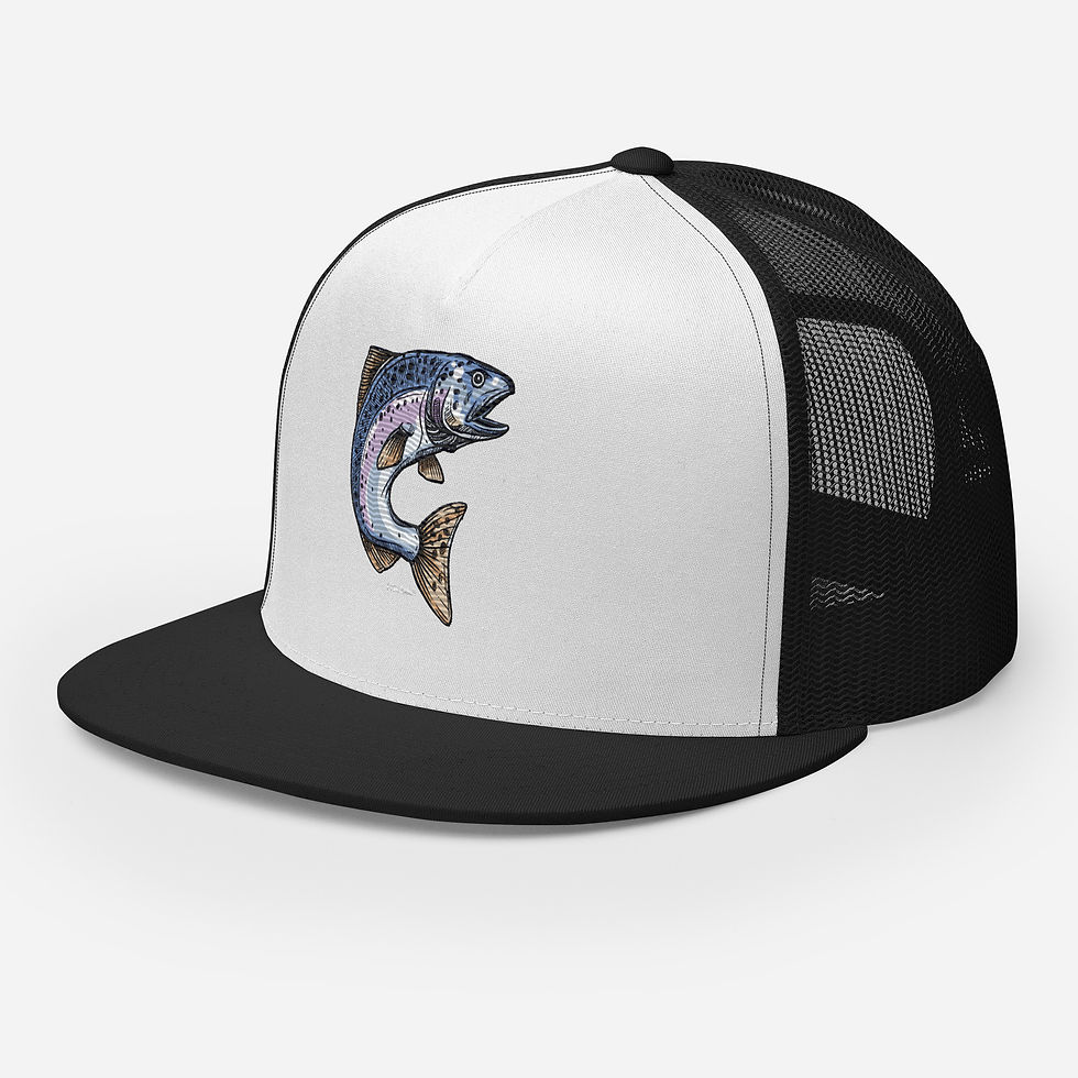Thumbnail: Trucker Hat, Salmon Embroidered Design