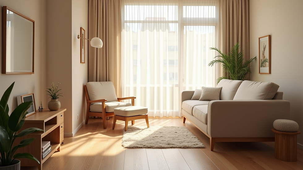 Eye-level view of a serene therapy room with comfortable seating