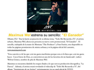 Maximus Wel estrena su nuevo sencillo: "El Ganador"
