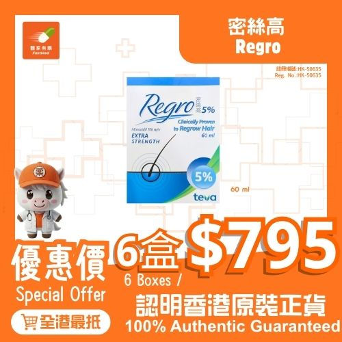 縮圖：最平每枝$125【買五送一】Regro 密絲高 Regaine (倍健) 同款生髮水 5% 60ML Minoxidil 米諾地爾 5%