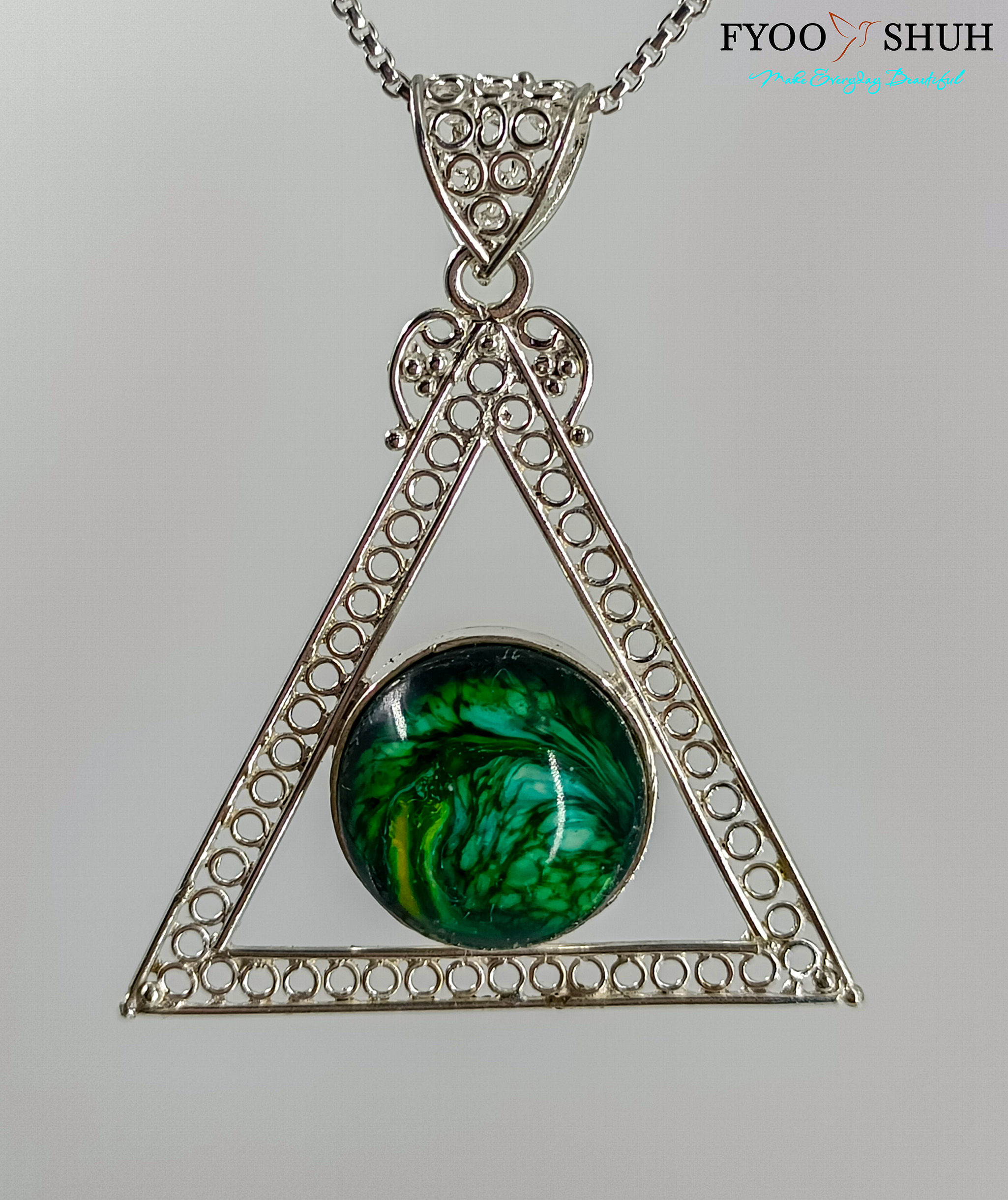 Earthly elements pendant in triangle frame