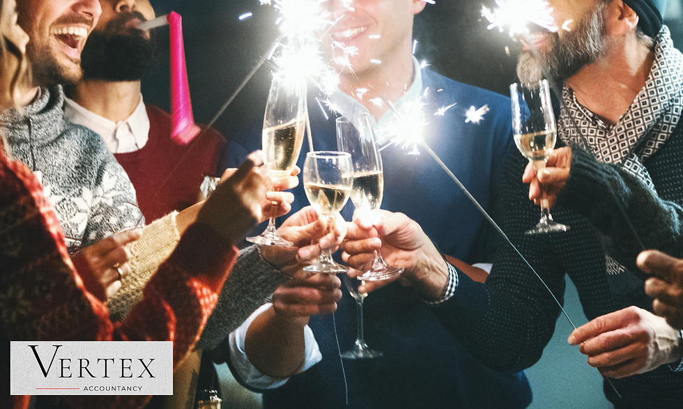 Group of adults celebrating on New Year's eve and toasting with champagne.