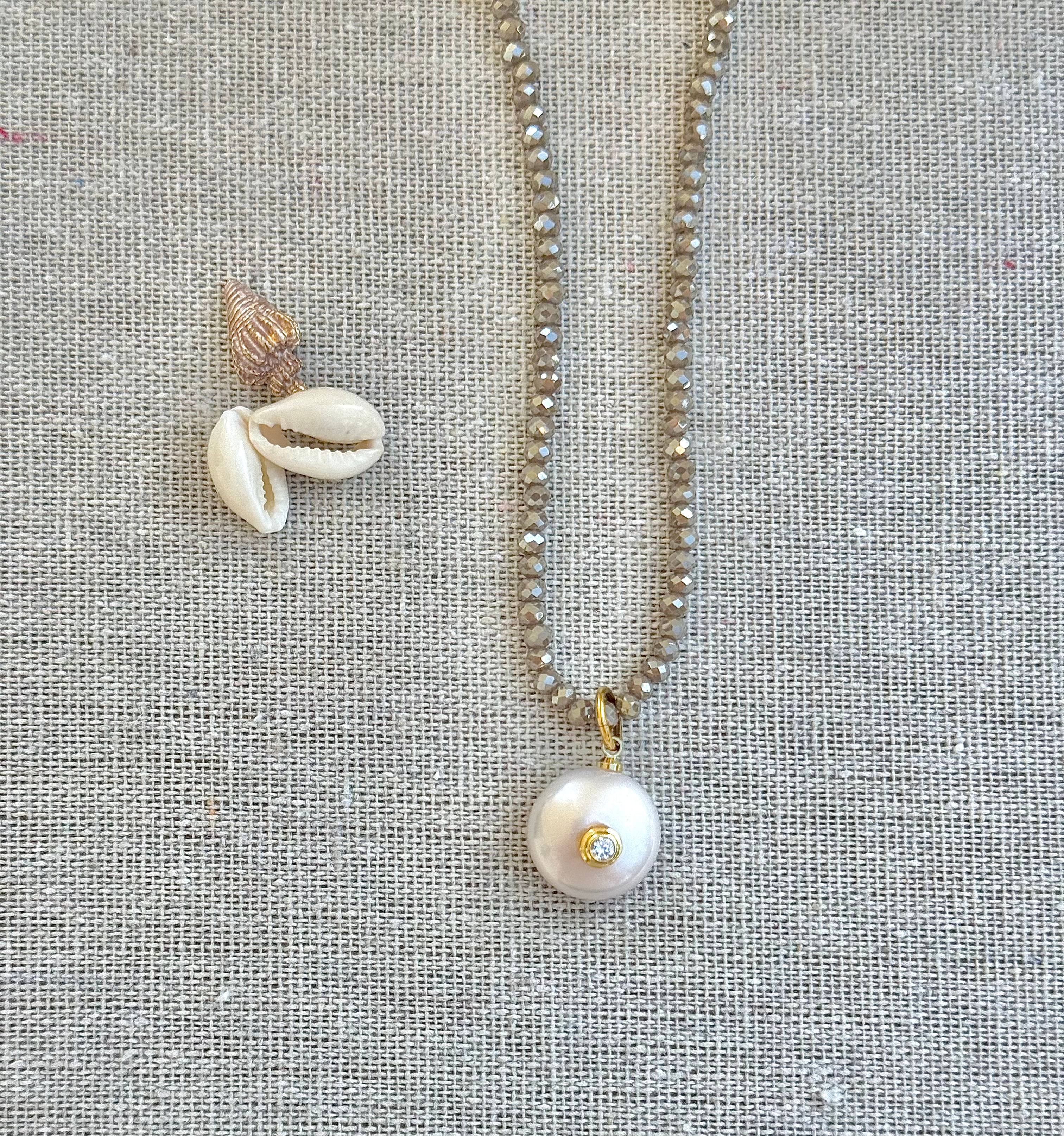 Faceted Bead Necklace with Pearl Charm