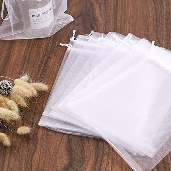 Thumbnail: 50pcs Organza Bags 6x9 Inches Drawstring Gift Bags Mesh Gift Bags White Sheer Or