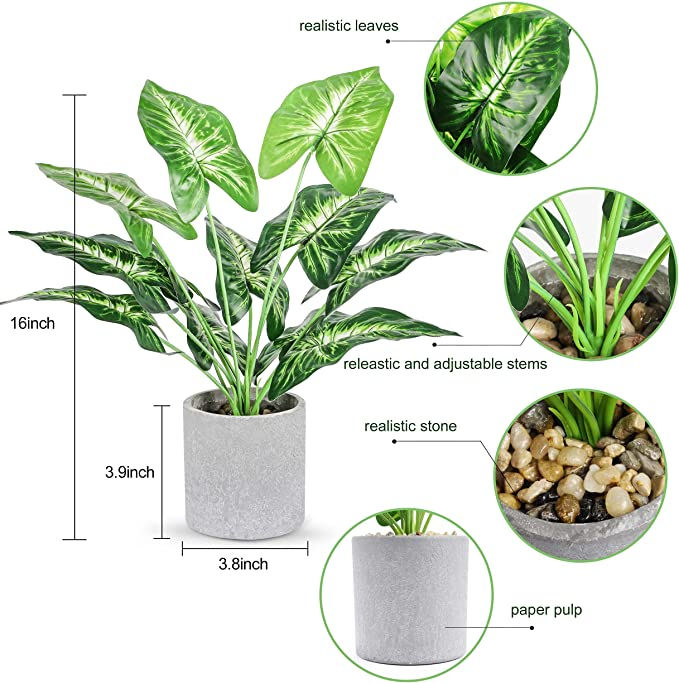 Thumbnail: 16" Small Fake Plants Artificial Potted Faux Plants Desk Plant for Home Office F