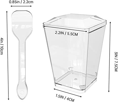 Thumbnail: 100Pack 5 oz Plastic Dessert Cups with Lids and Spoons Square Clear Parfait Cups