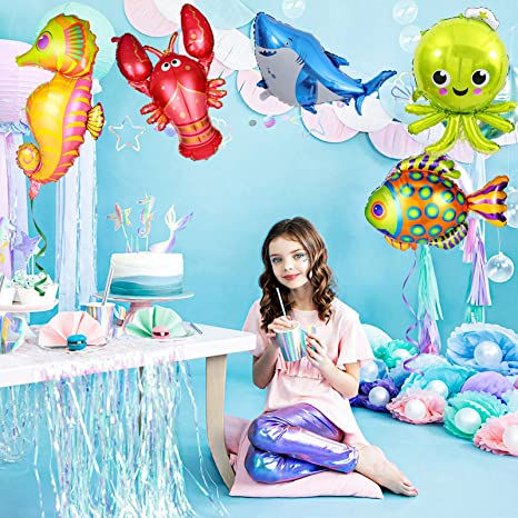 Thumbnail: 5 Pack Large Under The Sea Animal Balloons 38inch Cartoon Fish Balloons Sea Hors