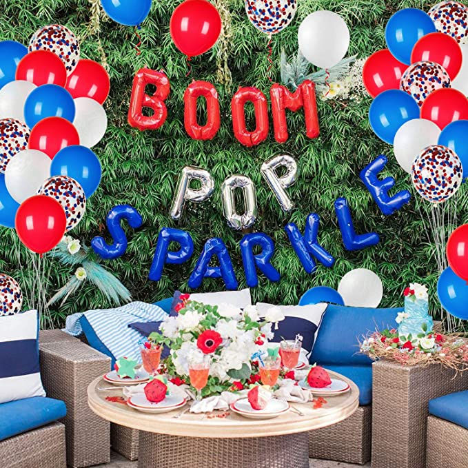 Thumbnail: 80Pcs Red White and Blue Latex Balloons with Confetti Balloons for 4th of July
