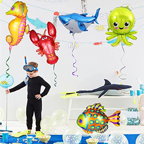 Thumbnail: 5 Pack Large Under The Sea Animal Balloons 38inch Cartoon Fish Balloons Sea Hors