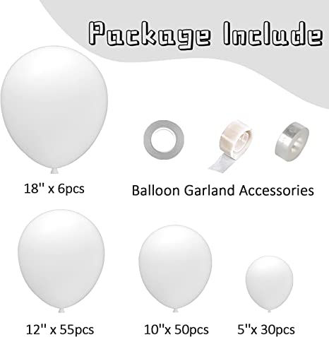 Thumbnail: 141 Pcs White Balloon Garland Kit 5'' 10'' 12'' 18'' White Balloons