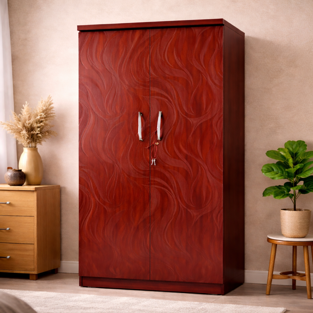 2 Door Wooden Wardrobe – Flame Pattern Design