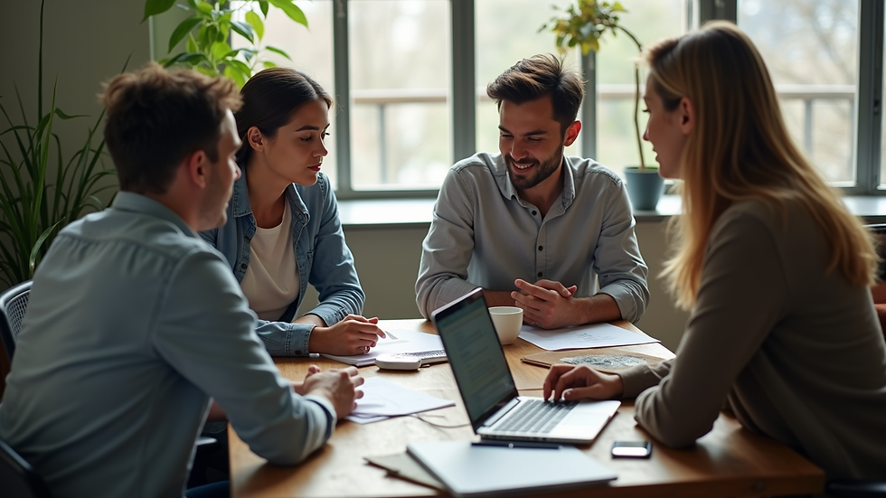 High angle view of a nonprofit team discussing website improvements