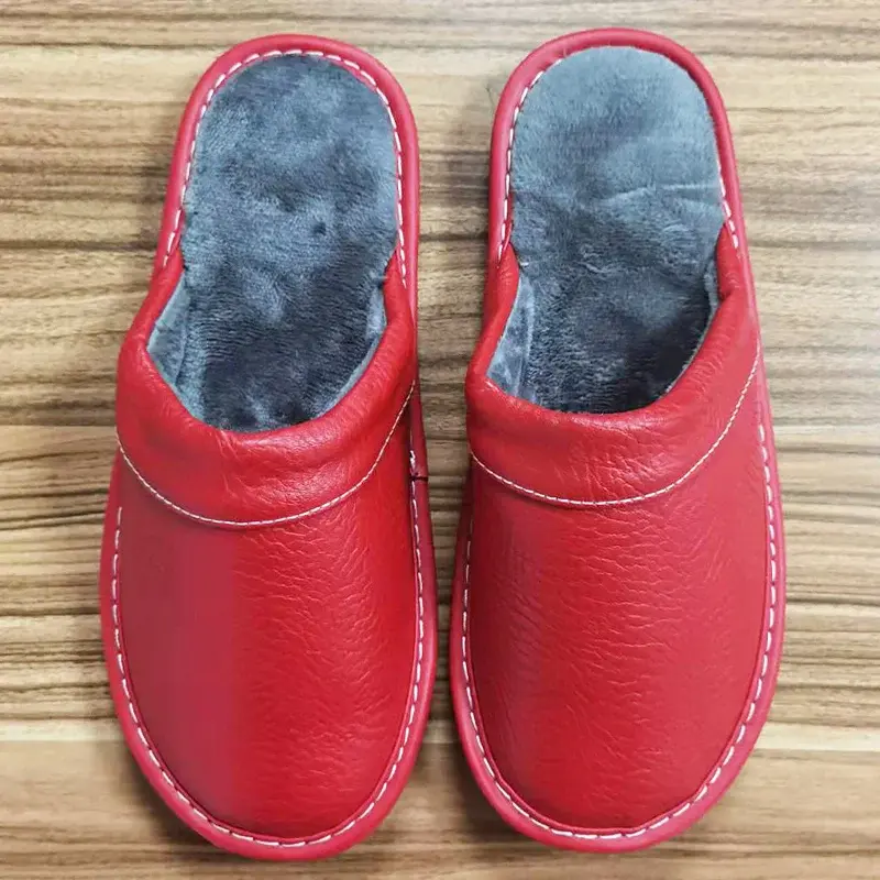 Thumbnail: Waterproof Faux Leather Slippers Men's Winter Indoor Fur Shoes Slippers Male