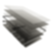 Przedstawia wielowarstwową budowę hybrydowego panelu fotowoltaicznego z wyraźnym podziałem na poszczególne warstwy. Widać szkło ochronne na górze, moduł fotowoltaiczny (złożony z ogniw PV), oraz dodatkową warstwę izolacyjną. Warstwy są od siebie odseparowane, aby ukazać strukturę i funkcje poszczególnych elementów.