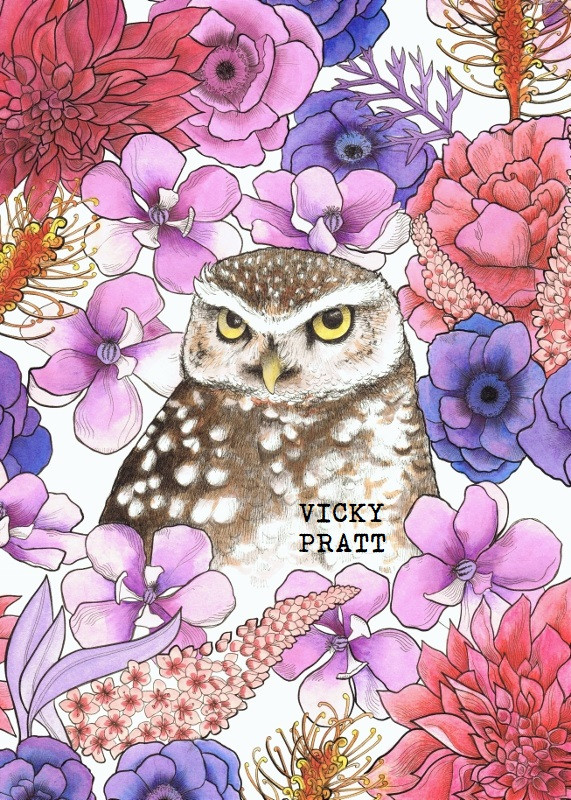 Owl and Flowers PRINT