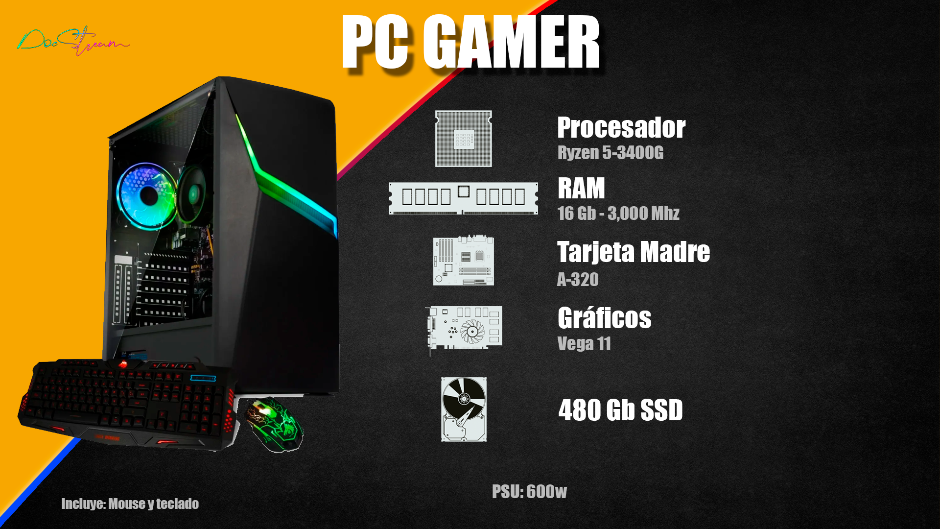 PC GAMER Intel Ryzen 5 - Vega 11 (Sin Monitor)