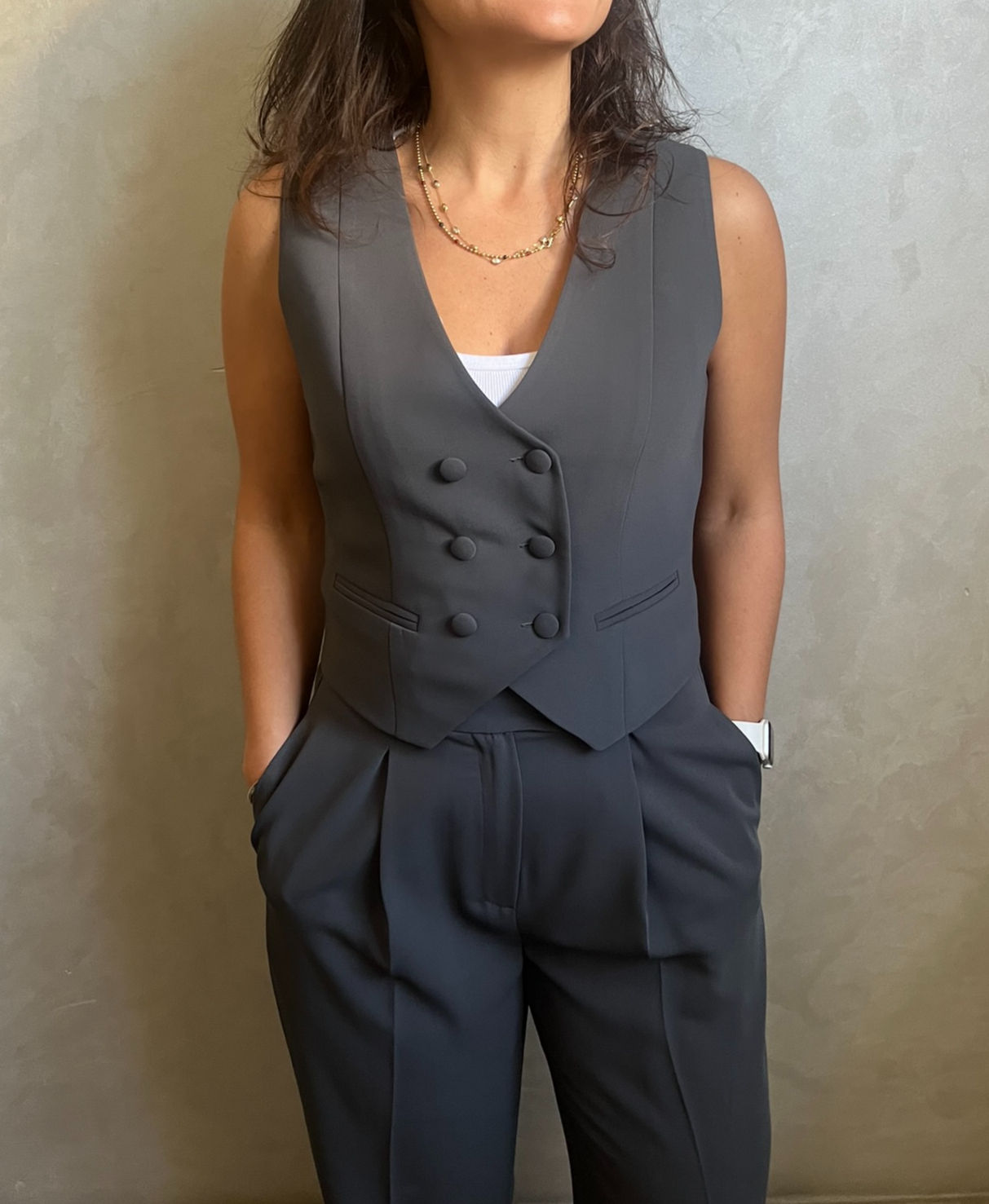 Kruvaze Krep Yelek | Antrasit