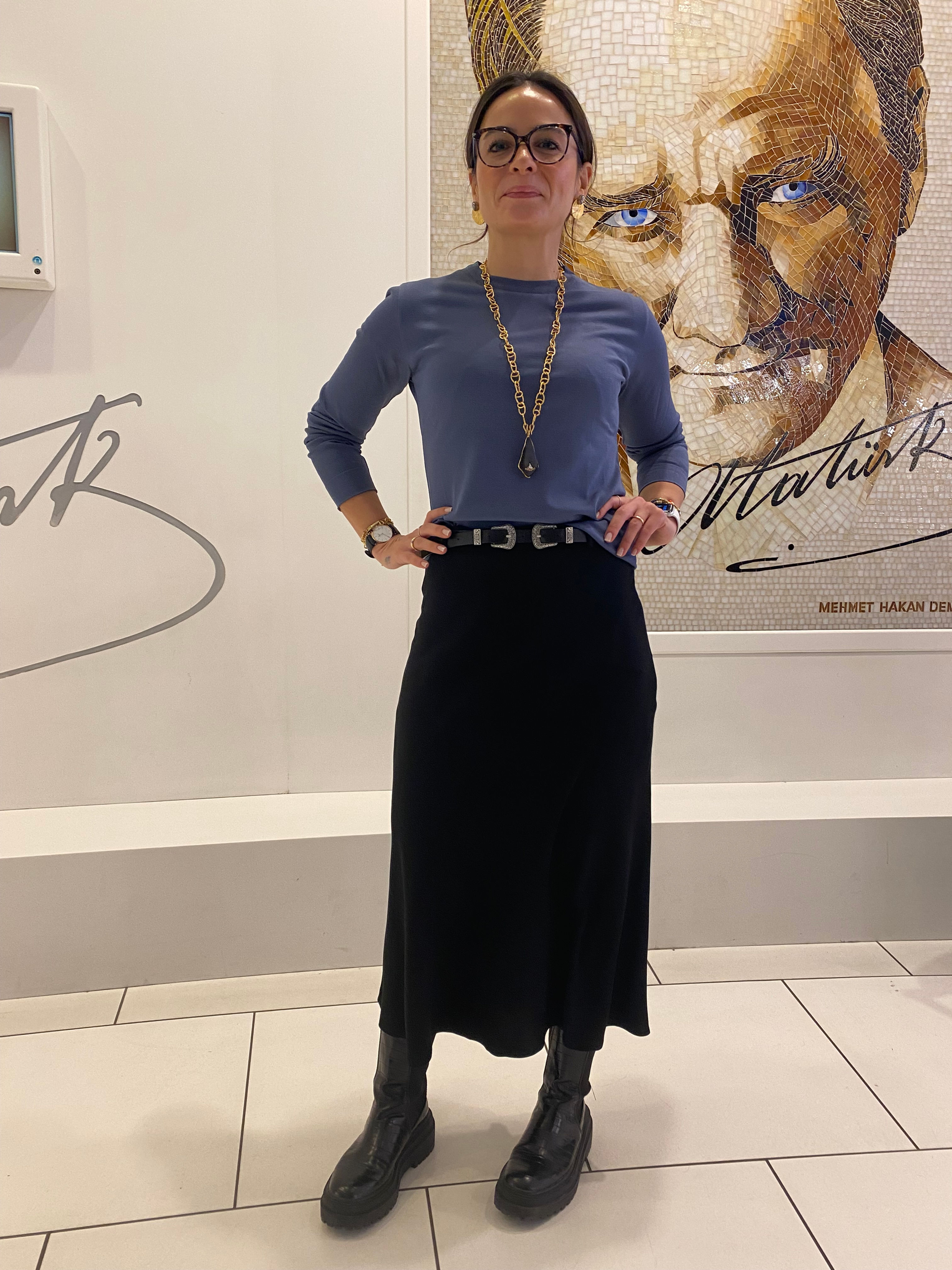 Midi Krep Etek | Siyah