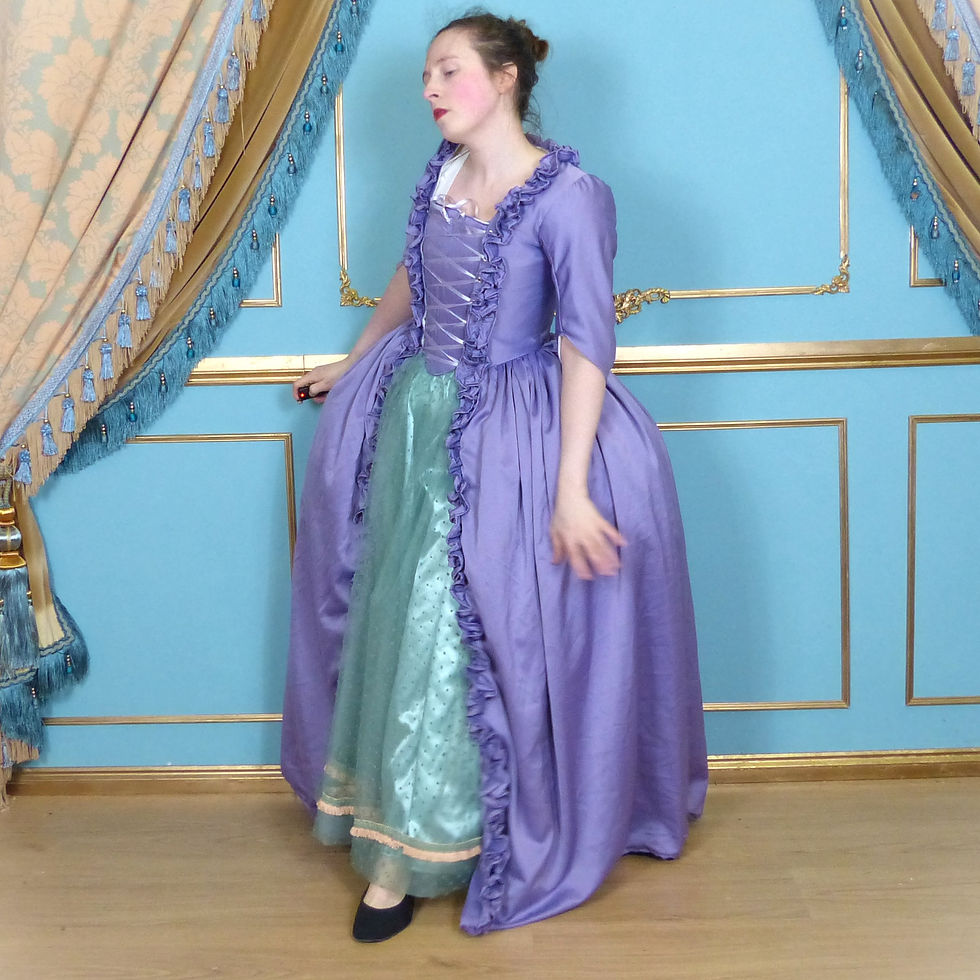 Thumbnail: Robe a la Polonaise Ruffle edge 18th century Micro Satin Over Dress, Historical