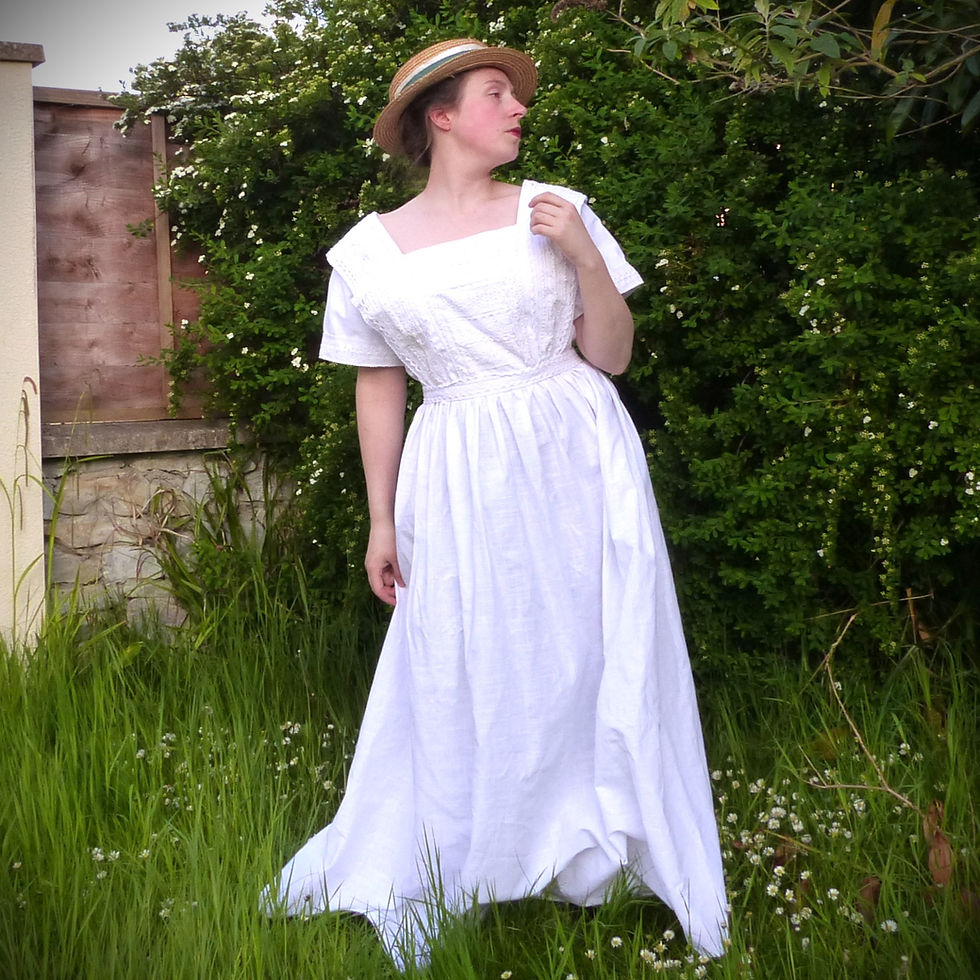 Thumbnail: Edwardian Lace Tea Dress in white Cotton With A Square Neck Line