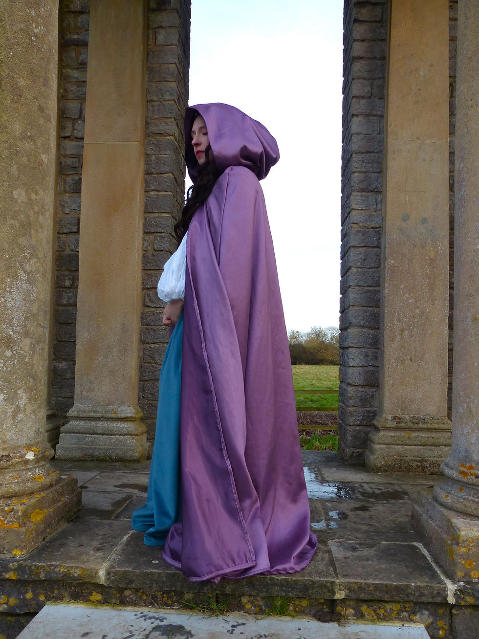 Thumbnail: Shantung Satin Long Hooded Cloak, Medieval Fantasy Costume Re-enactment Cape
