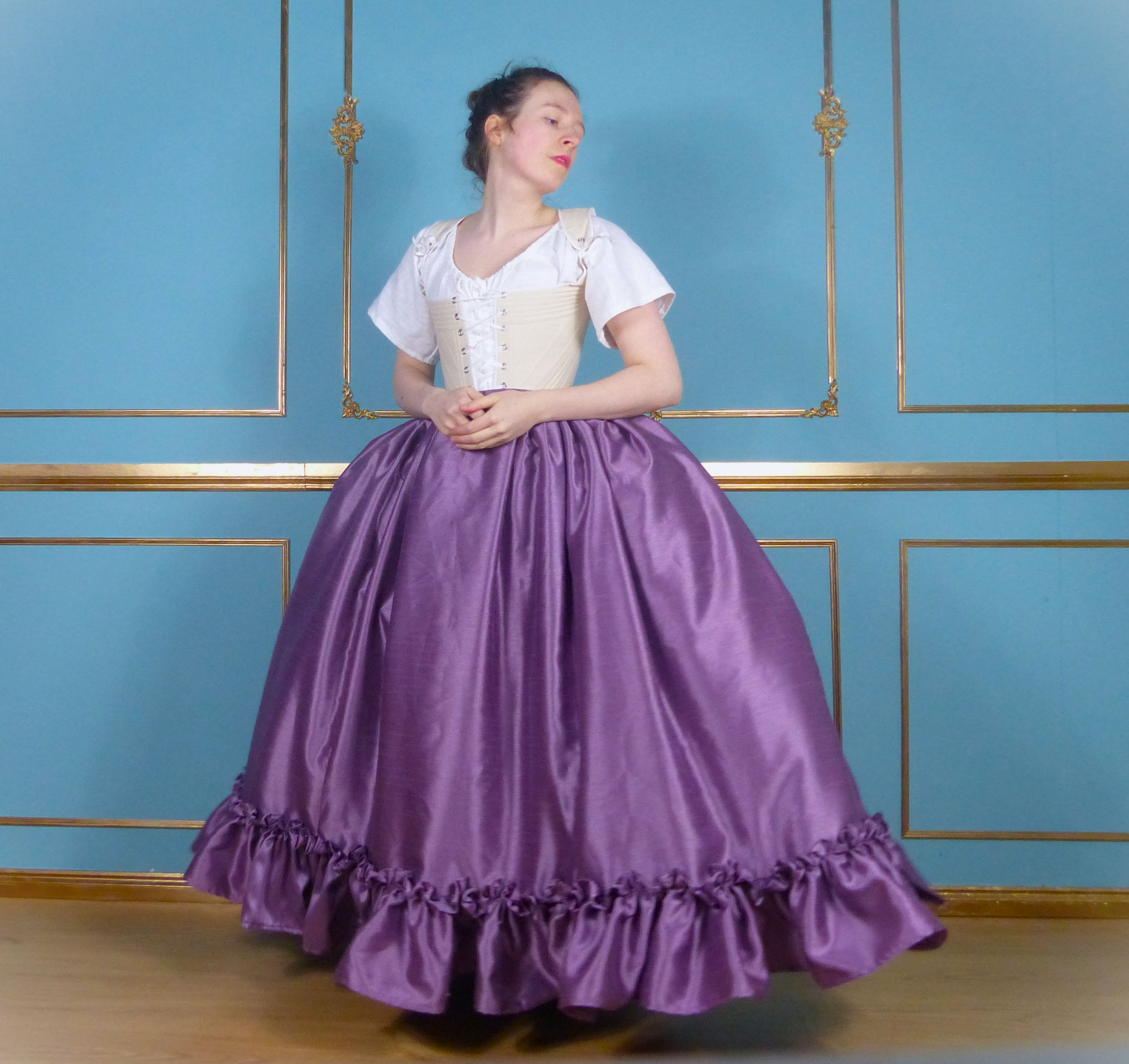 Shantung Satin 18th Century Ruffle Petticoat Skirt Fantasy Historic Inspired