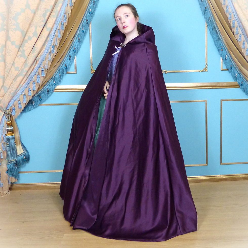 Thumbnail: Duchess Satin Long Cloak With Hood, Medieval Fantasy Costume Re-enactment Cape